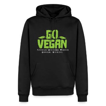 Vegan - Männer Premium Bio Hoodie - Schwarz - Vorne - Nico (187cm)