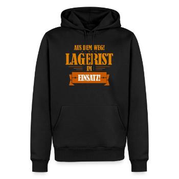Lagerist - Männer Premium Bio Hoodie - Schwarz - Vorne - Nico (187cm)