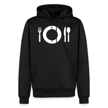 Couteau à fourchette fourchette cuillère assiette cadeau - Sweat à capuche Premium bio Homme - noir - Devant - Nico (187cm)