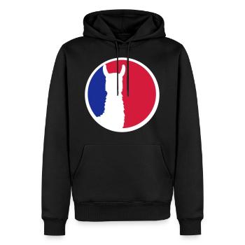 rot blau logo rund kreis silhouette umriss lama ka - Männer Premium Bio Hoodie - Schwarz - Vorne - Nico (187cm)