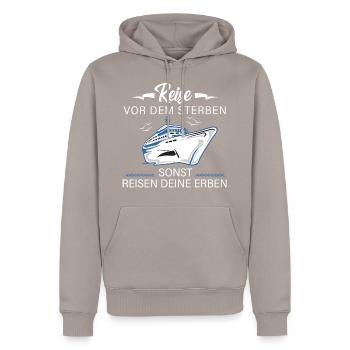 Kreuzfahrt Reisen Schiff Urlaub Sprüche Geschenk - Männer Premium Bio Hoodie - Taupe - Vorne - Nico (187cm)