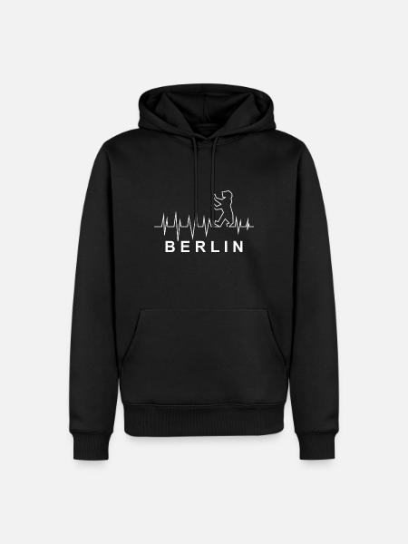 Heartbeat with Berlin Bear - Men’s Premium Organic Hoodie - black