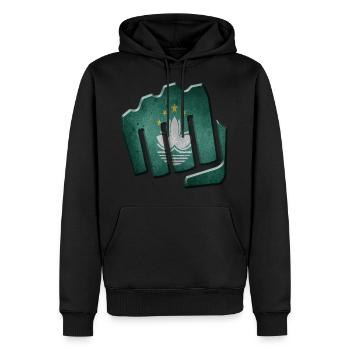 Macau - Männer Premium Bio Hoodie - Schwarz - Vorne - Nico (187cm)