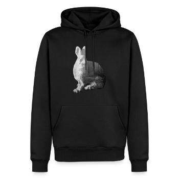 Hase / Wald / Kaninchen - Double Exposure Design - Männer Premium Bio Hoodie - Schwarz - Vorne - Nico (187cm)