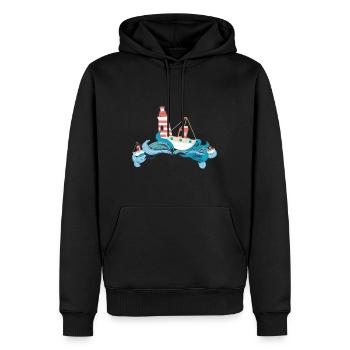 Bateau phare mer voile lac océan - Sweat à capuche Premium bio Homme - noir - Devant - Nico (187cm)