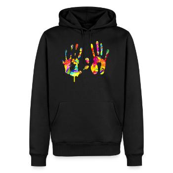 Empreinte de main colorée - Sweat à capuche Premium bio Homme - noir - Devant - Nico (187cm)