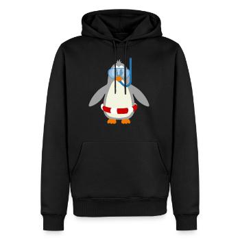 Comic Pinguin taucher mit Schnorchel & Schwimmring - Männer Premium Bio Hoodie - Schwarz - Vorne - Nico (187cm)
