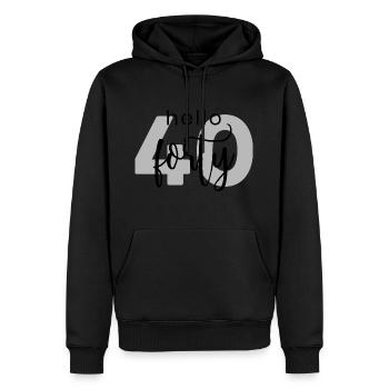40ème anniversaire - Sweat à capuche Premium bio Homme - noir - Devant - Nico (187cm)