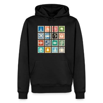 Briefmarken sammeln - Männer Premium Bio Hoodie - Schwarz - Vorne - Nico (187cm)