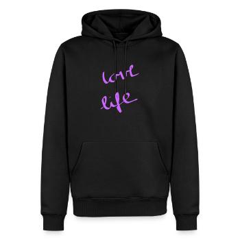 Love Life T-shirt Women Men - Men’s Premium Organic Hoodie - black - Front - Nico (187cm)