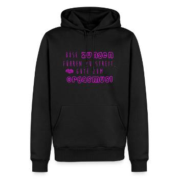 Zungen Orgasmus | Sex versaut Spruch Kuss Geschenk - Männer Premium Bio Hoodie - Schwarz - Vorne - Nico (187cm)