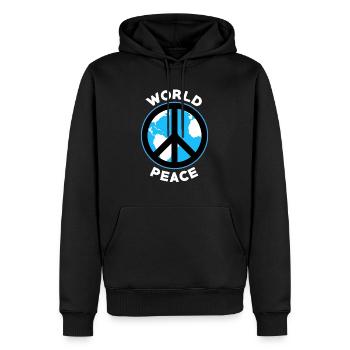 Frieden, Peace, Freiheit - Männer Premium Bio Hoodie - Schwarz - Vorne - Nico (187cm)