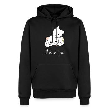 zwei sehr süße Katzen, I love you - Männer Premium Bio Hoodie - Schwarz - Vorne - Nico (187cm)