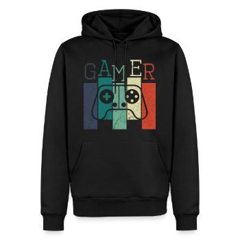 Gamer - Men’s Premium Organic Hoodie - black - Front - Nico (187cm)