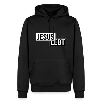 Jesus Lebt christliche Kleidung Geschenkidee - Männer Premium Bio Hoodie - Schwarz - Vorne - Nico (187cm)
