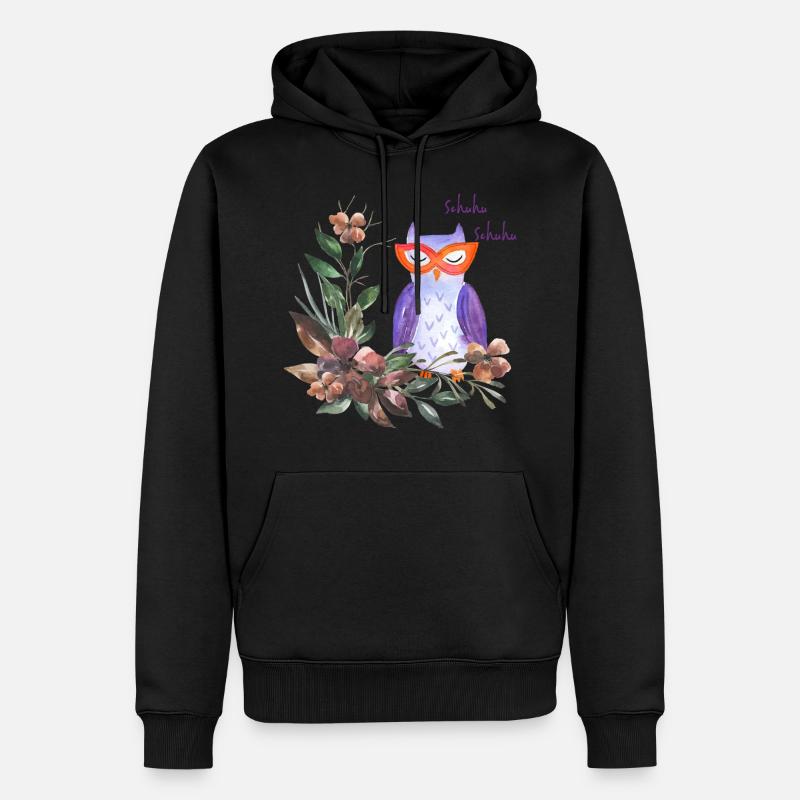 Eule mit Blumem - Männer Premium Bio Hoodie - Schwarz