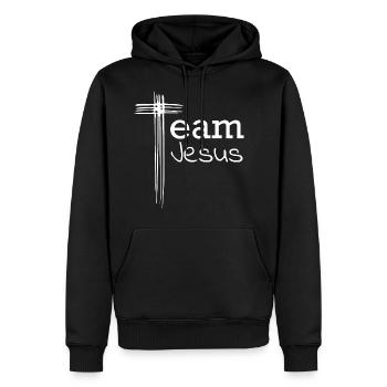 Équipe jésus - Sweat à capuche Premium bio Homme - noir - Devant - Nico (187cm)