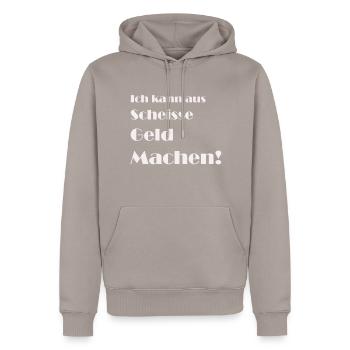 Geld - Männer Premium Bio Hoodie - Taupe - Vorne - Nico (187cm)