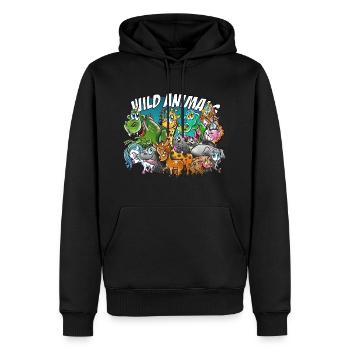 Wild Animals, Drache, Dino, Pferd, Einhorn, Mops - Männer Premium Bio Hoodie - Schwarz - Vorne - Nico (187cm)