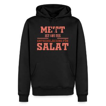 Mett ist Gottes Entschuldigung für Salat - Männer Premium Bio Hoodie - Schwarz - Vorne - Nico (187cm)