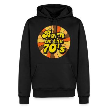 Né dans les années 70 - Sweat à capuche Premium bio Homme - noir - Devant - Nico (187cm)