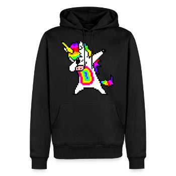 Licorne arc-en-ciel pixelart - Sweat à capuche Premium bio Homme - noir - Devant - Nico (187cm)