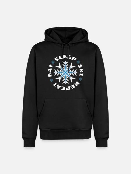 Eat Sleep Ski Repeat - Premium økologisk hettegenser for menn - svart