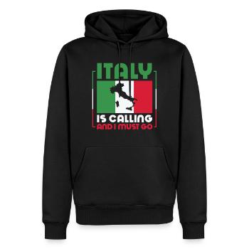 Italy - Men’s Premium Organic Hoodie - black - Front - Nico (187cm)