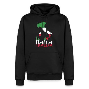 Italy - Men’s Premium Organic Hoodie - black - Front - Nico (187cm)