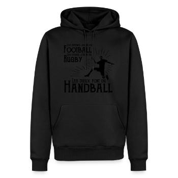 Les dieux font du Handball - Sweat à capuche Premium bio Homme - noir - Devant - Nico (187cm)