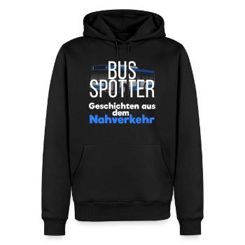 Bus Spotter Nahverkehr - Männer Premium Bio Hoodie - Schwarz - Vorne - Nico (187cm)