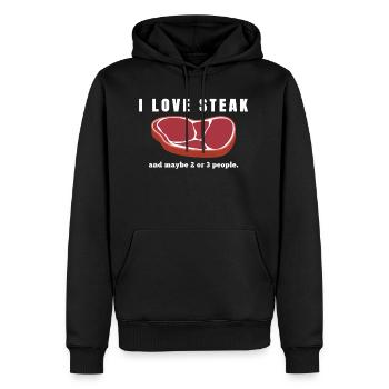I love Steak BBQ Fleischliebhaber & Fleischfresser - Männer Premium Bio Hoodie - Schwarz - Vorne - Nico (187cm)