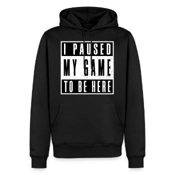 I paused my game to be here - Men’s Premium Organic Hoodie - black - Front - Nico (187cm)