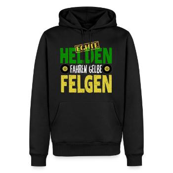 ECHTE HELDEN FAHREN GELBE FELGEN - Männer Premium Bio Hoodie - Schwarz - Vorne - Nico (187cm)