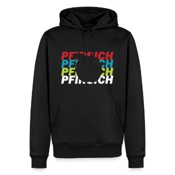 Pfirsich - Männer Premium Bio Hoodie - Schwarz - Vorne - Nico (187cm)