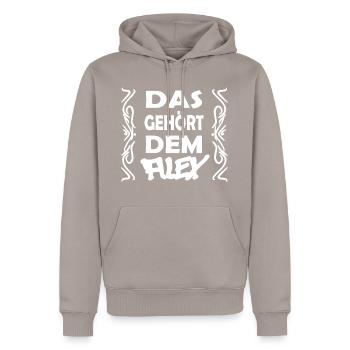 Eigentum Alex - Männer Premium Bio Hoodie - Taupe - Vorne - Nico (187cm)