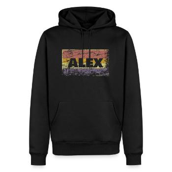 Vintage Alex Style Name - Männer Premium Bio Hoodie - Schwarz - Vorne - Nico (187cm)