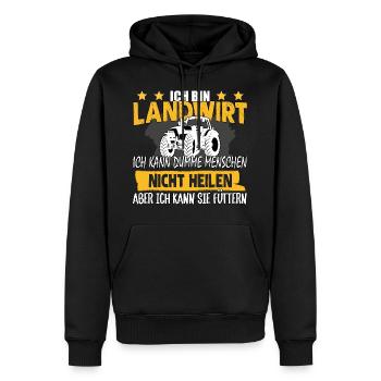 LANDWIRT - ICH KANN DUMME MENSCHEN NICHT HEILEN - Männer Premium Bio Hoodie - Schwarz - Vorne - Nico (187cm)
