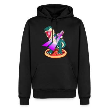 Dino auf Pizza-Katze reitet TRex mit laser Augen - Männer Premium Bio Hoodie - Schwarz - Vorne - Nico (187cm)