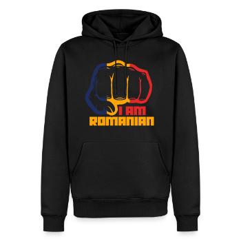 Romania - Felpa con cappuccio ecologica premium da uomo - nero - Fronte - Nico (187cm)