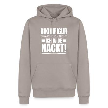 Qui se baigne nue putain de maillot de bain - Sweat à capuche Premium bio Homme - taupe - Devant - Nico (187cm)