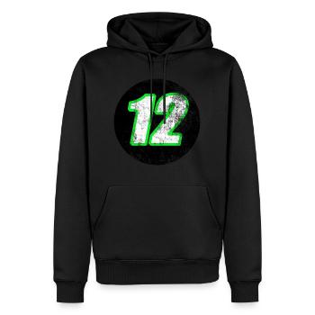 Ausgewaschene Wagennummer 12 T-Shirt - Männer Premium Bio Hoodie - Schwarz - Vorne - Nico (187cm)