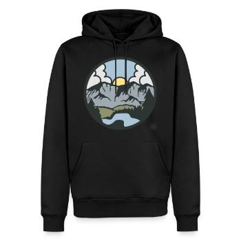 Retro illustration adventure Chugach Mountains - Men’s Premium Organic Hoodie - black - Front - Nico (187cm)