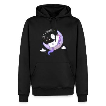 Juste un rêveur - Licorne rêveuse - Sweat à capuche Premium bio Homme - noir - Devant - Nico (187cm)