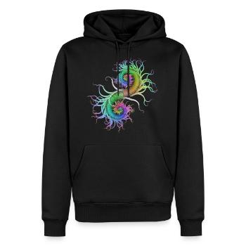 Psychédélique Hippocampe Art abstrait Goa Psy - Sweat à capuche Premium bio Homme - noir - Devant - Nico (187cm)
