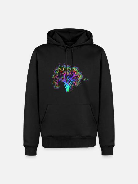 Goa Baum Neon psy psychedelisch Techno Party - Männer Premium Bio Hoodie - Schwarz