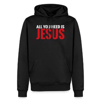 Alles was du brauchst ist Jesus - Männer Premium Bio Hoodie - Schwarz - Vorne - Nico (187cm)