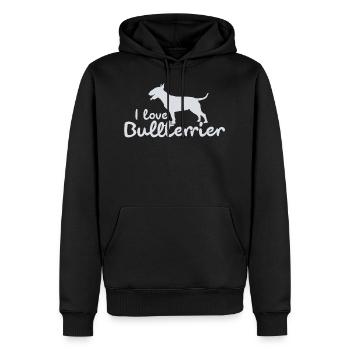 Bullterrier "I love Bullterrier" - Männer Premium Bio Hoodie - Schwarz - Vorne - Nico (187cm)