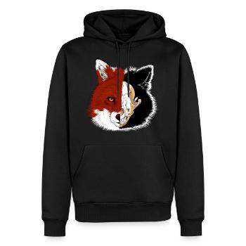 Tête de renard avec crâne se fanent - Sweat à capuche Premium bio Homme - noir - Devant - Nico (187cm)
