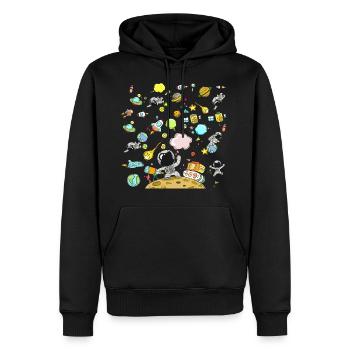 Aventure astronautes et fusées - Sweat à capuche Premium bio Homme - noir - Devant - Nico (187cm)